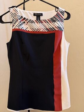 White House Black Market Black Red White Colorblock Sleeveless Top size 6